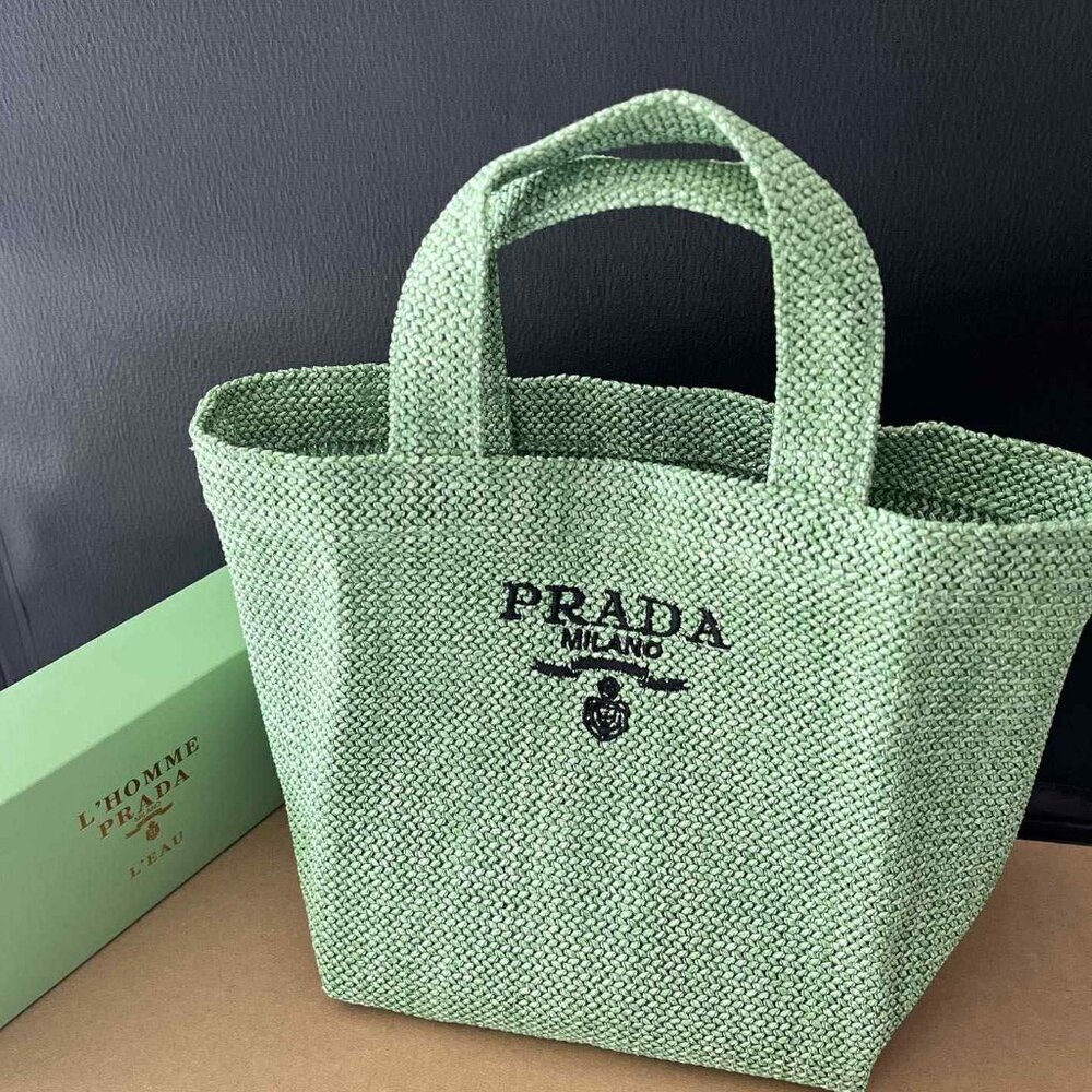 GWP PRADA Straw Tote Bag with Box GREEN